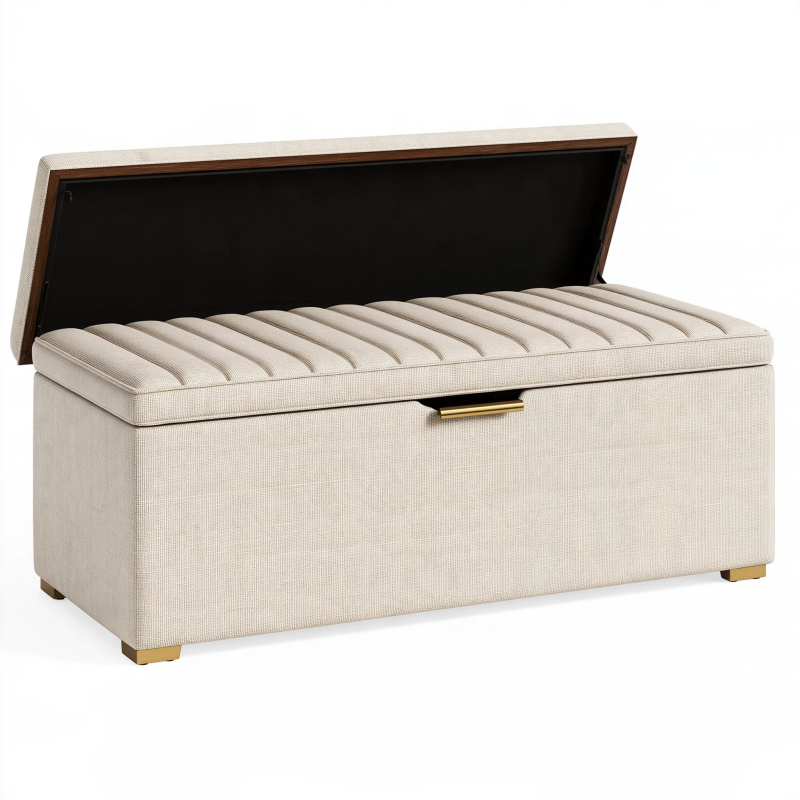 Aufbewahrungsbank 120 x 45 x 48 cm Stoff Beige mit gepolstertem Deckel