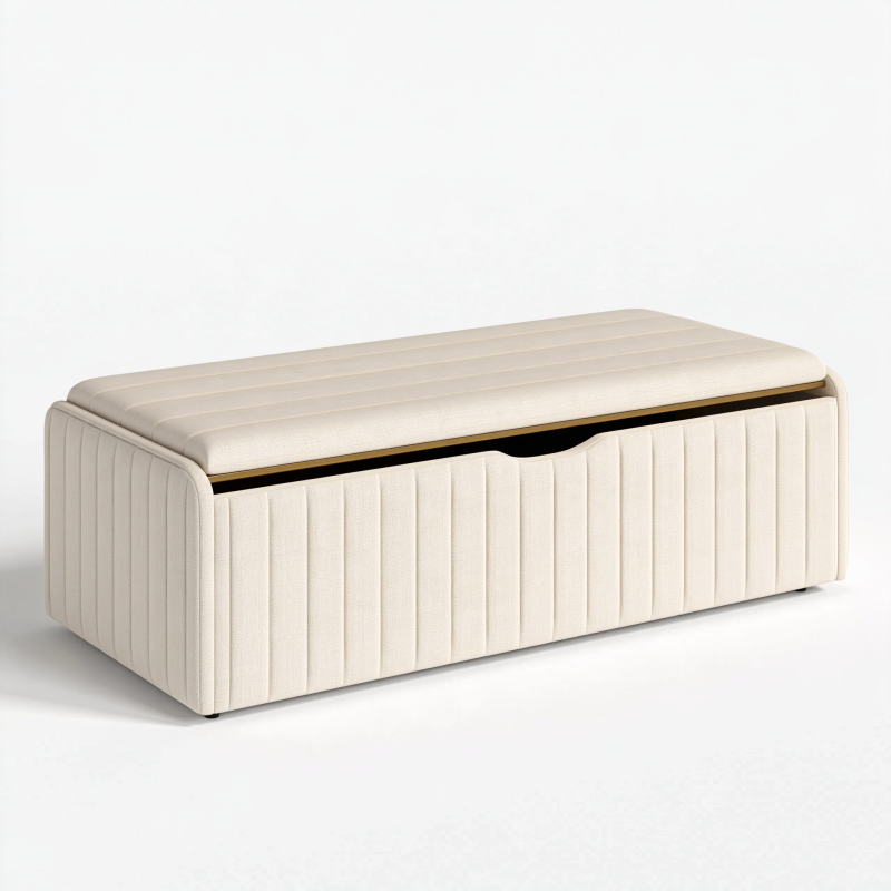 Sitzbank mit Stauraum 120 x 45 x 48 cm Textil Creme gepolstert gerippt
