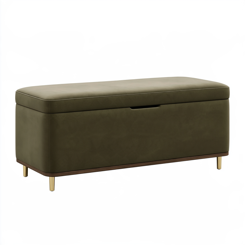 Aufbewahrungsbank 120 x 45 x 50 cm olivgrüner Stoff mit Stauraum moderner Sitzhocker