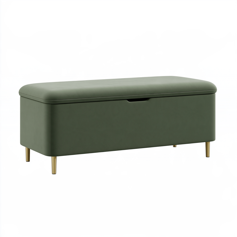 Truhenbank 120 x 45 x 48 cm olivgrün gepolstert mit Stauraum und Metallbeinen