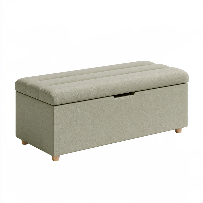 Sitzbank mit Stauraum 110 cm Stoff Beige gepolstert mit Holzfüßen