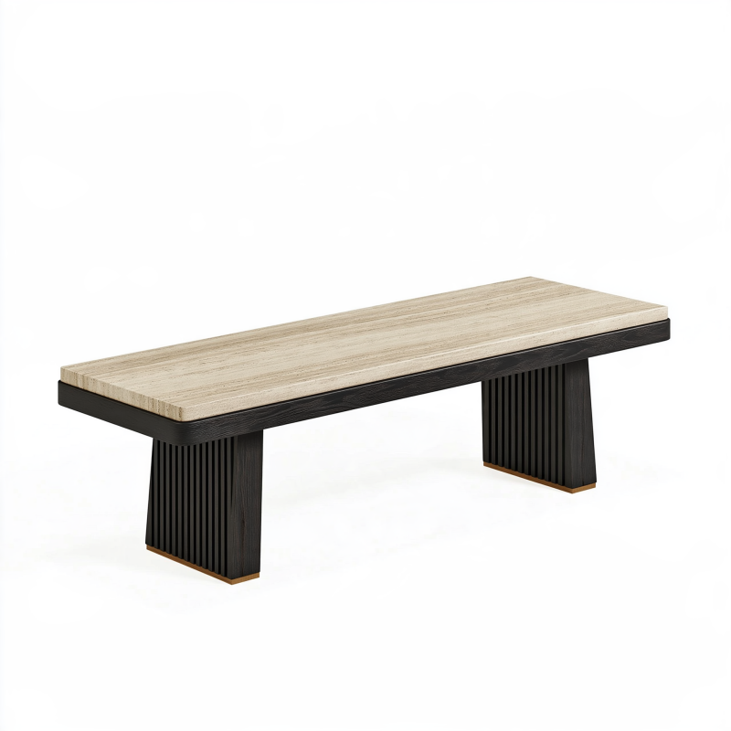 Sitzbank 140 x 40 x 45 cm Holz Natur Schwarz mit gerippten Gestellen