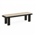 Sitzbank 150 x 40 x 45 cm aus Holz und Stein in Beige Schwarz - moderne Flurbank