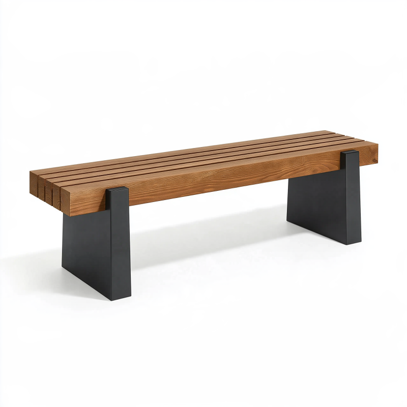 Sitzbank 180 x 40 x 45 cm aus Holz in Braun mit Metallgestell in Schwarz im Industriestil