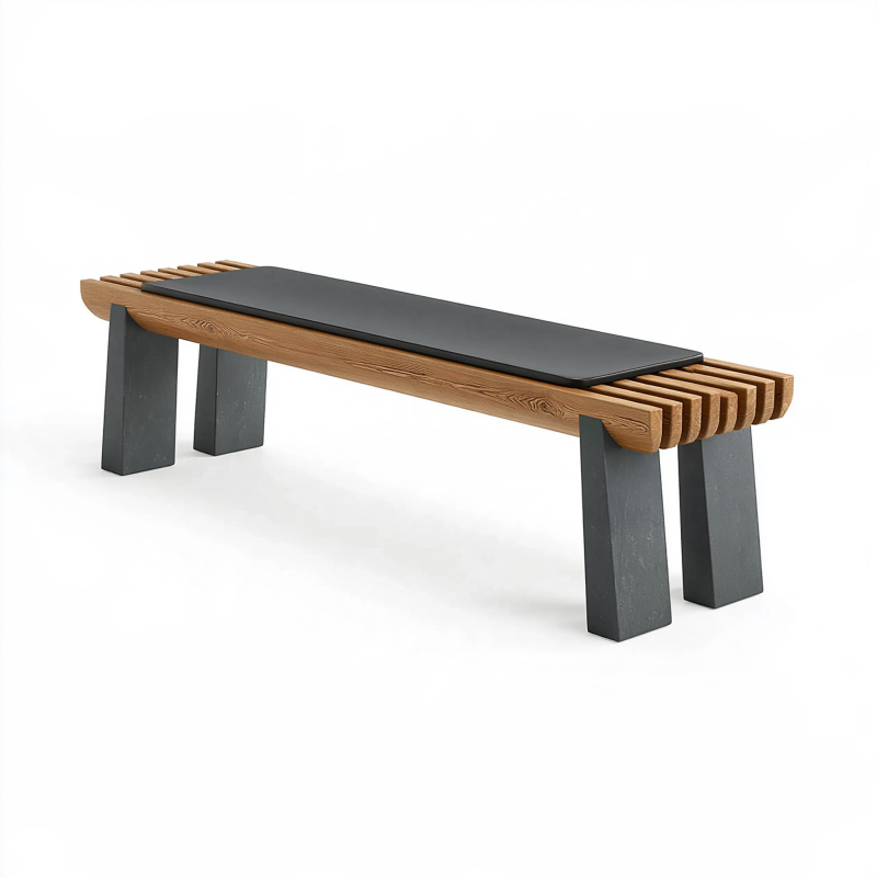 Sitzbank 180 x 45 x 45 cm Holz Schwarz Gepolstert Modern