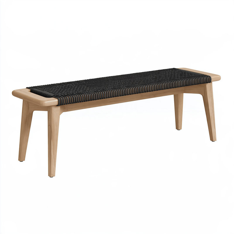 Sitzbank 120 x 40 x 45 cm Holz Natur Schwarz Geflochtene Sitzfläche Skandinavisch
