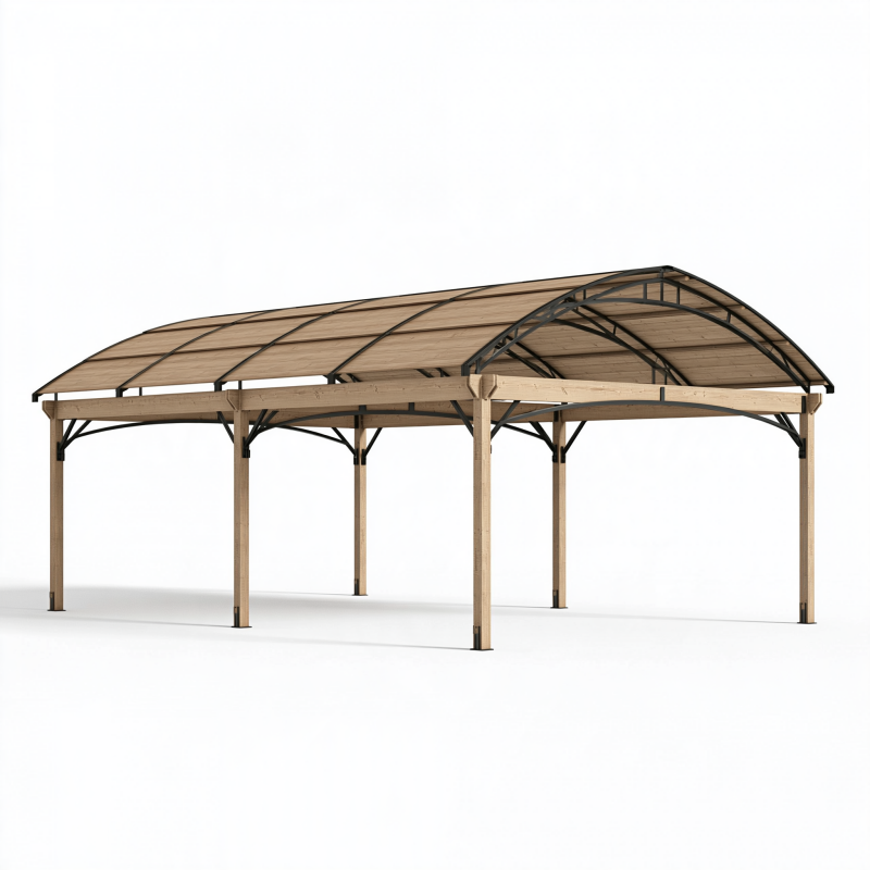 Doppelcarport 600 x 300 x 300 cm aus Holz in Naturbraun mit Stahlrahmen