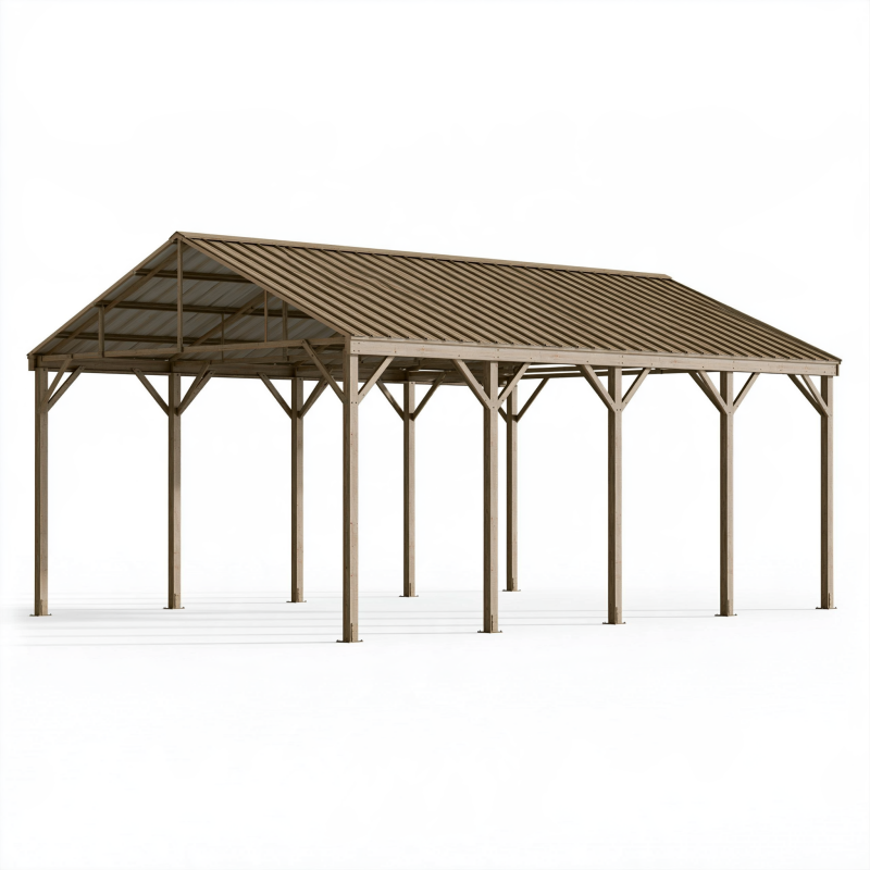 Holzcarport 600 x 500 cm Naturbraun mit Satteldach Freistehend