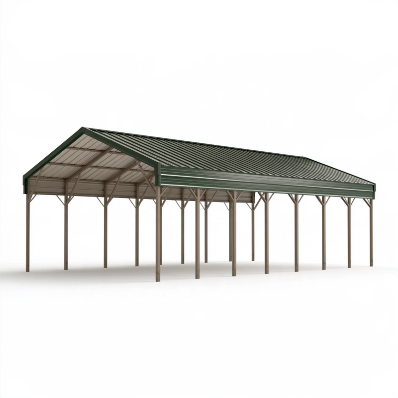 Metallcarport 600 x 600 x 300 cm Dunkelgrün Grau mit Satteldach für Außenbereich
