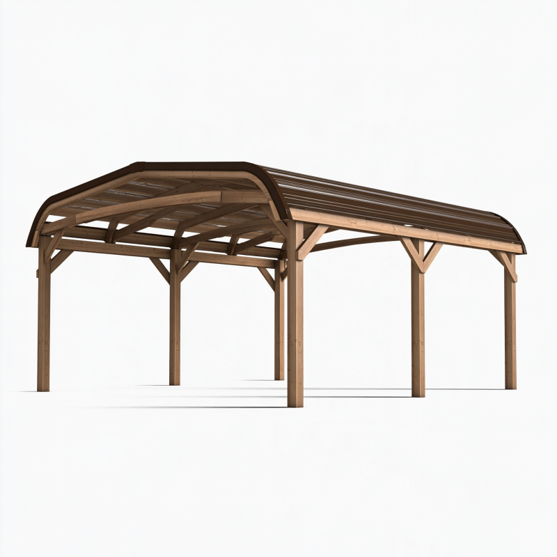 Carport 500 x 300 x 230 cm Holz Braun mit Kunststoffdach Fahrzeugüberdachung