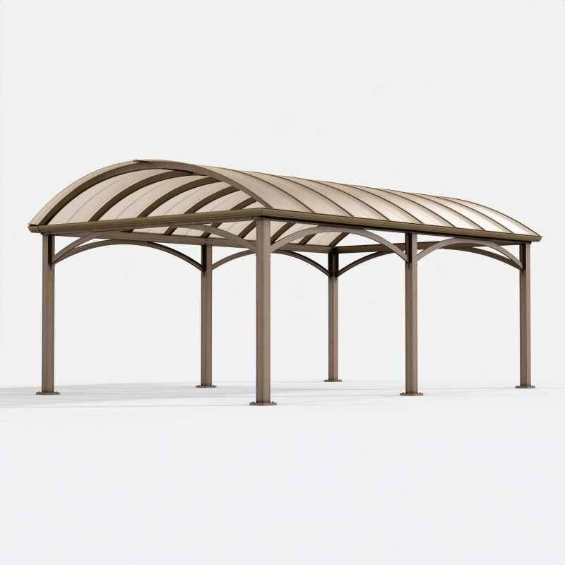 Carport 600 x 300 x 280 cm Stahl Braun mit gebogenem Kunststoffdach