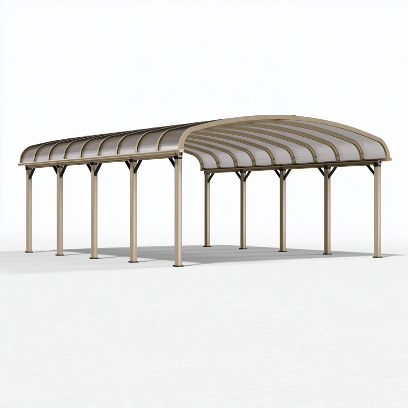 Doppelcarport 600 x 600 cm aus Aluminium Beige mit Polycarbonatdach für Außenbereich