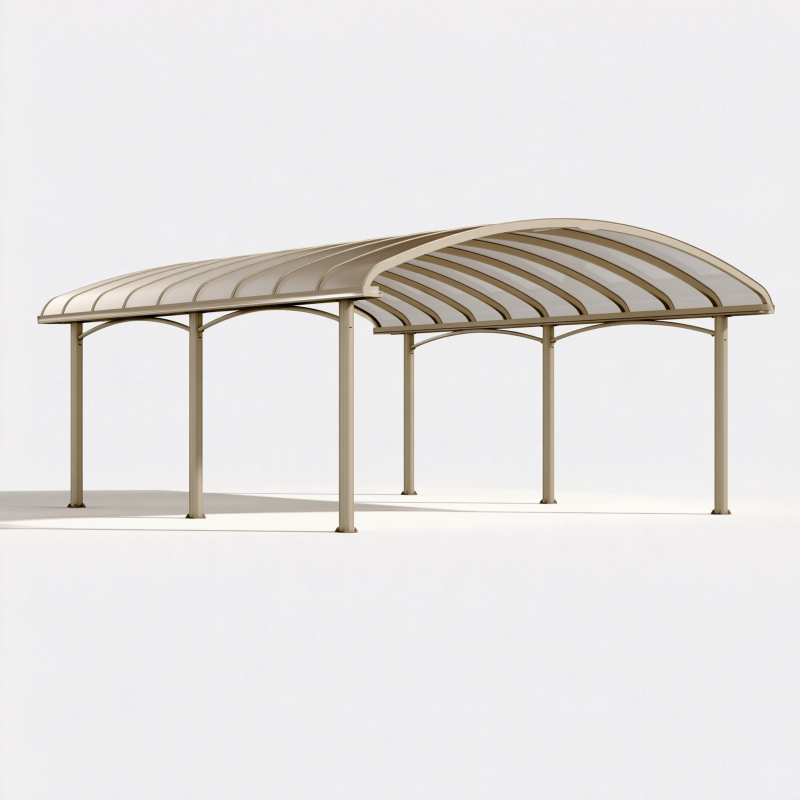 Carport 500 x 300 x 250 cm aus Metall Beige Transparent mit gebogenem Dach für Fahrzeuge