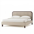 Polsterbett 160 x 200 cm Beige Stoff mit vertikal gestepptem Kopfteil