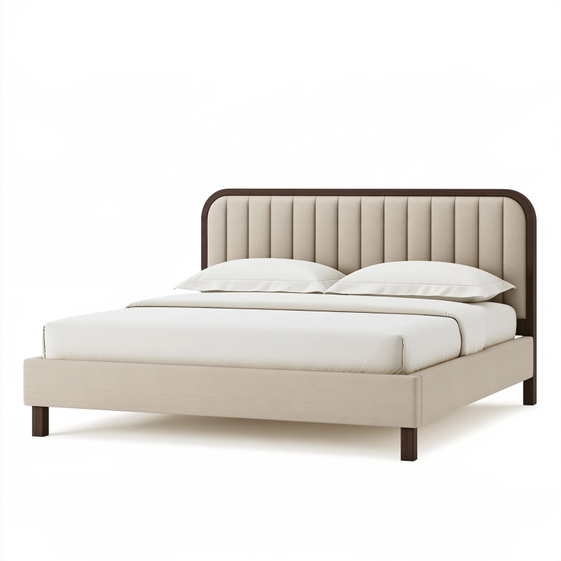 Polsterbett 160 x 200 cm Beige Stoff mit vertikal gestepptem Kopfteil