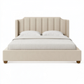 Polsterbett 180 x 200 cm Beige mit Textilbezug und gepolstertem Kopfteil