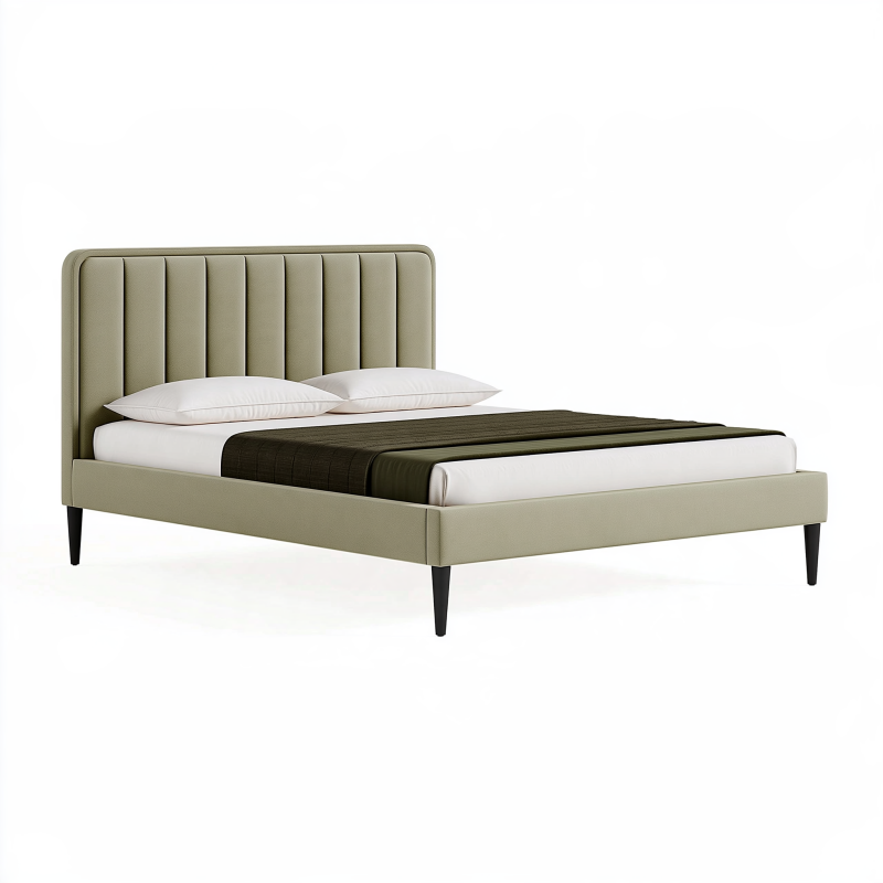 Polsterbett 160 x 200 cm Stoff Olivgrün modernes Doppelbett mit hohem Kopfteil