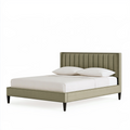 Gepolstertes Bett 160 x 200 cm Olivgrün Textilbezug modernes Doppelbett mit hohem Kopfteil
