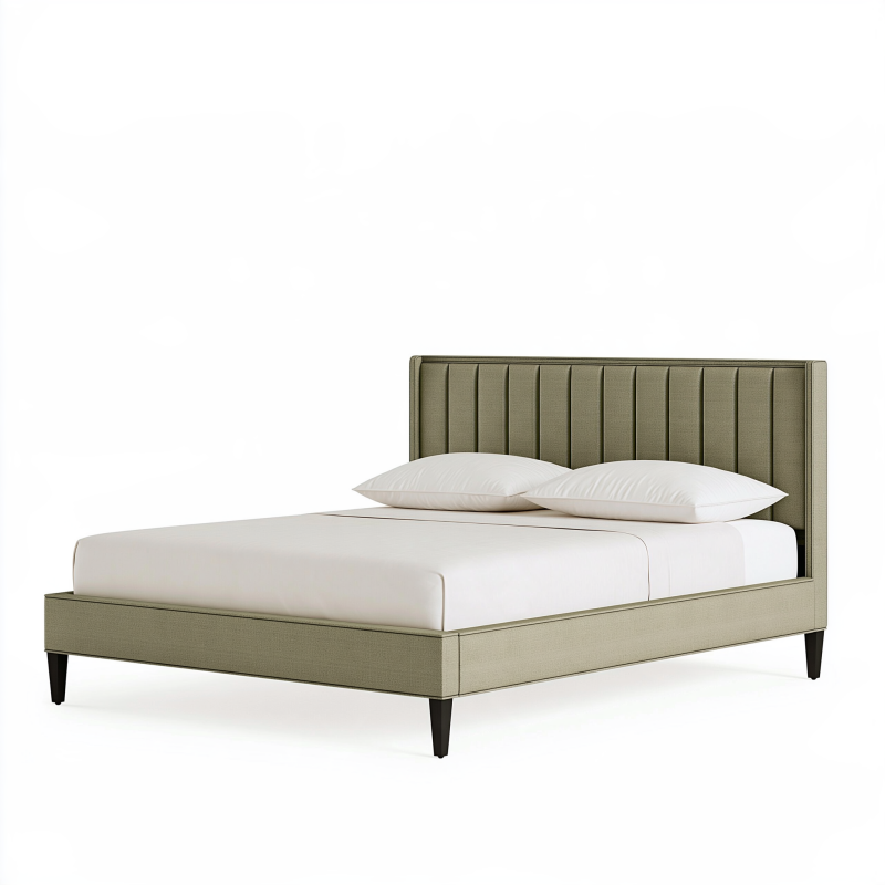 Gepolstertes Bett 160 x 200 cm Olivgrün Textilbezug modernes Doppelbett mit hohem Kopfteil