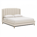 Polsterbett 180 x 200 cm Creme Textilbezug mit gepolstertem Kopfteil