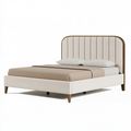 Polsterbett 180 x 200 cm Beige Stoff Holzfüße mit gepolstertem Kopfteil