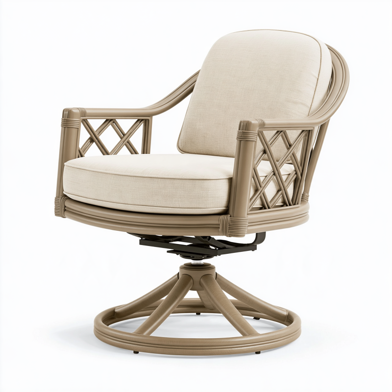 Drehsessel 82 x 78 x 95 cm Beige Rattangeflecht mit Textilpolsterung Klassischer Wohnsessel