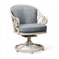 Drehbarer Polstersessel 75 x 75 x 95 cm aus Metall und Stoff in Beige Graublau mit Blumenornamenten