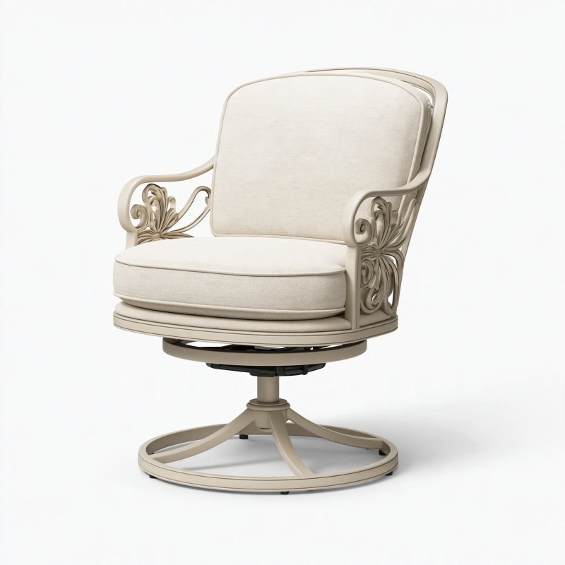 Drehsessel 78 x 82 x 102 cm mit Metallgestell in Creme klassischer Polstersessel